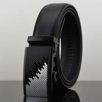 mens simple fashion black leather alloy automatic buckle waist belt wo ...