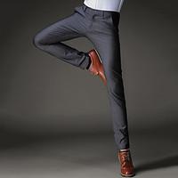 mens straight slim business trousers work simple plaid mid rise zipper ...