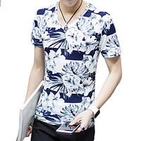 mens going out plus size simple summer t shirt floral print v neck sho ...