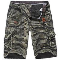 Men\'s Mid Rise Inelastic Shorts Pants, Simple Loose Camouflage