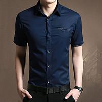 Men\'s Casual/Daily Simple Summer Shirt, Solid Shirt Collar Short Sleeve Blue White Gray Cotton Medium