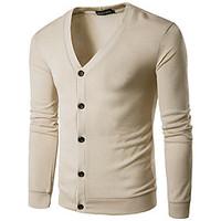 Men\'s Casual/Daily Simple Regular Cardigan, Solid V Neck Long Sleeve Cotton Spring Fall Medium Micro-elastic