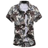 Men\'s Plus Size 7XL Fashion Floral Print Casual Slim Fit Short Sleeve Shirt/ Cotton /Polyester/Work/Plus Size