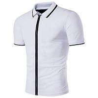 Men\'s Casual/Daily Street chic Polo, Striped Shirt Collar Short Sleeve Polyester