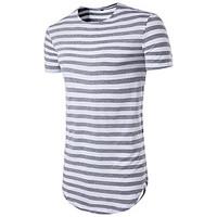 Men\'s Casual/Daily Street chic T-shirt, Striped Round Neck Short Sleeve Polyester