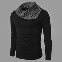 mens casualdaily simple t shirt color block turtleneck long sleeve bla ...