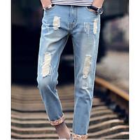 mens mid rise micro elastic jeans pants simple slim solid