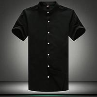 mens casual simple summer shirt solid stand short sleeve cotton thin