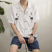 mens casualdaily simple spring summer shirt solid embroidered shirt co ...