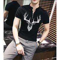 Men\'s Casual/Daily Simple T-shirt, Print Round Neck Short Sleeve Cotton