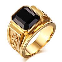 mens fashion 316l titanium steel personality vintage gold plating onyx ...