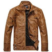 mens casualdaily simple leather jackets solid long sleeve black brown  ...