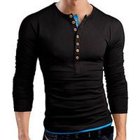 Men\'s Solid Casual T-Shirt, Cotton Long Sleeve-Black / Blue / Gray