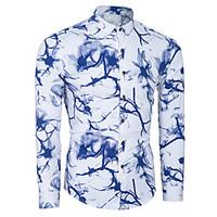 Men\'s Casual/Daily Chinoiserie All Seasons ShirtPrint Standing Collar Long Sleeve Blue / Black Cotton Medium