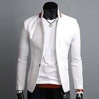 Men\'s Fashion Solid Casual Blazer, Linen Long Sleeve Black / Blue / Green / Orange / White All Seasons Men\'s Fashion Outerwear