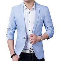 Men\'s Solid / Patchwork Casual / Work Blazer, Cotton / Acrylic Long Sleeve Black / Blue 916272