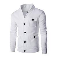 Men\'s Solid Casual / Sport Hoodie Sweatshirt, Cotton Long Sleeve Black / White