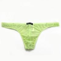 Men\'s Solid Green/Orange/Black Short Thong Underwear, Sexy Transparent See