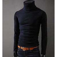 mens going out simple fall winter t shirt solid turtleneck long sleeve ...