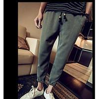 mens high rise micro elastic chinos pants street chic simple slim soli ...