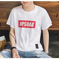 Men\'s Daily Casual Simple Street chic Summer T-shirt, Solid Letter Number Round Neck Short Sleeve Cotton Medium