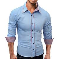 Men\'s Casual/Daily Chinoiserie Shirt, Solid Classic Collar Long Sleeve Cotton