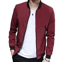 Men\'s Going out Casual/Daily Sports Vintage Street chic Active Jacket, Solid Stand Long Sleeve Spring Fall Wash separately Cotton Polyester