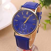 mens wrist watch quartz pu band black white blue red brown