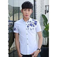 Men\'s Going out Vintage Shirt, Solid Floral Shirt Collar Short Sleeve Others