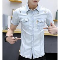 Men\'s Casual/Daily Simple Shirt, Solid Shirt Collar Short Sleeve Cotton Thin