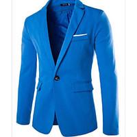Men\'s Work Simple Spring Fall Blazer, Solid Shirt Collar Long Sleeve Regular Rayon