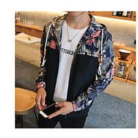 Men\'s Casual/Daily Simple Spring Fall Jacket, Floral Hooded Long Sleeve Regular Polyester