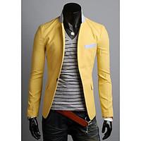 Men\'s Solid Casual Blazer, Cotton Long Sleeve-Blue / White / Yellow