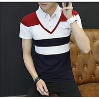 mens casualdaily simple t shirt color block shirt collar short sleeve  ...