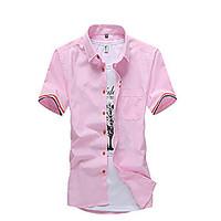 Men\'s Casual/Daily Simple Summer Shirt, Solid Shirt Collar Short Sleeve Blue Pink Red White Cotton Medium