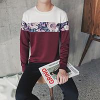 Men\'s Casual/Daily Sweatshirt Print Color Block Round Neck Micro-elastic Cotton Long Sleeve All Seasons