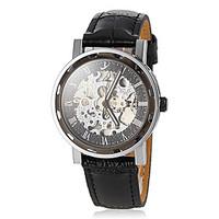 mens auto mechanical vintage hollow engraving dial black leather band  ...