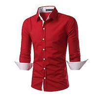 Men\'s Casual/Daily Simple Shirt, Color Block Shirt Collar Long Sleeve Polyester