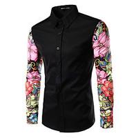 Men\'s Casual/Daily Simple Shirt, Color Block Shirt Collar Long Sleeve Polyester