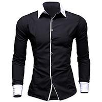 Men\'s Spring And Summer Pure Color British Fashion Casual Long-Sleeved Shirt