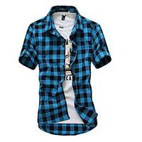 mens casual fashion plaid short sleeved shirt