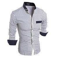 Men\'s Fashion Wild Casual Small Lattice Long-Sleeved Shirt