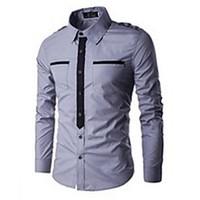 Men Fashion Casual Color Block False Tie Shirt Long Sleeve Shirt