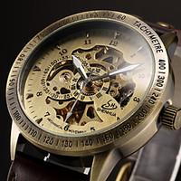 Men\'s Vintage Skeleton Bronzen Leather Band Automatic Self Wind Wrist Watch Cool Watch Unique Watch
