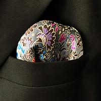 Men\'s Pocket Square Gray Multicolor Floral 100% Silk Casual