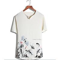Men\'s Print Casual T-ShirtCotton Short Sleeve-White