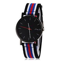 mens simple black dial stripe fabric band quartz wrist watch assorted  ...