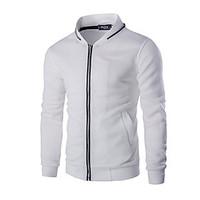 Men\'s Solid Casual / Sport Hoodie Sweatshirt, Cotton Long Sleeve Black / White