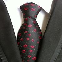 Men Wedding Cocktail Necktie At Work Black Red Flower Tie