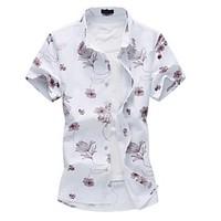 mens fashion slim short sleeve linen flower shirt cotton polyester cas ...